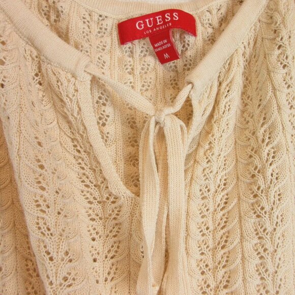 Guess Women's Lace Knit Peasant Top Size M Cream Crochet - Picture 2 of 14